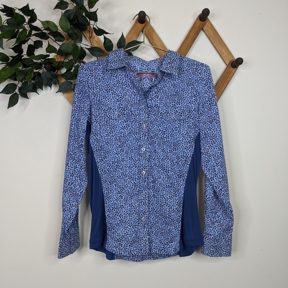 Robert Graham Floral Blue Up Down Blouse Long Sleeve Top - Small